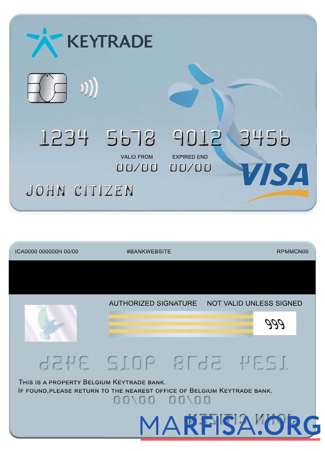 Downloadable Belgium Keytrade bank visa card sample